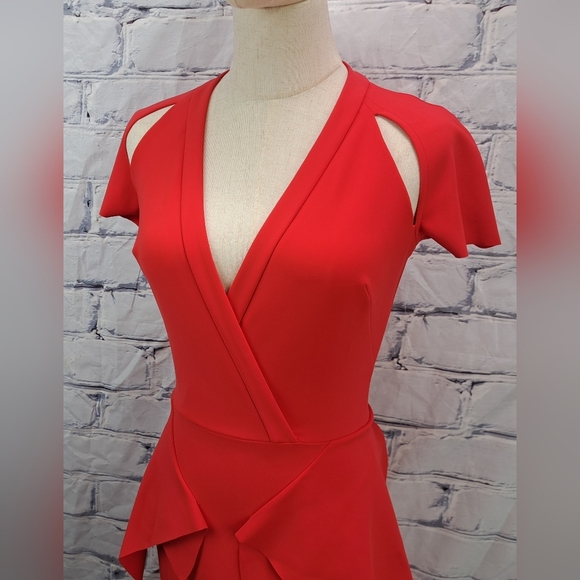 Greta Constantine Women's Peplum Flynn Dress Red Midi Made in Canada Size XS - Picture 2 of 14